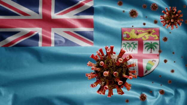 Ondear la bandera de Fiji y el concepto nCov de Coronavirus 2019.