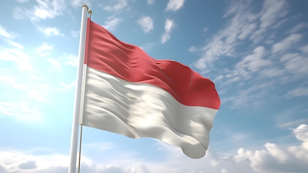 Ondear la bandera de indonesia en el cielo