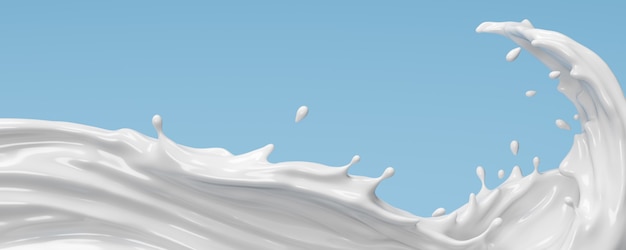 Foto ondulação do leite ou respingo de iogurte, respingo branco, renderização em 3d.