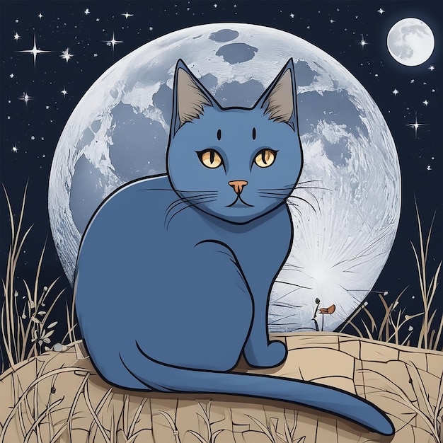 One Cat Watch The Blue Moon 3d HD UHD 4k