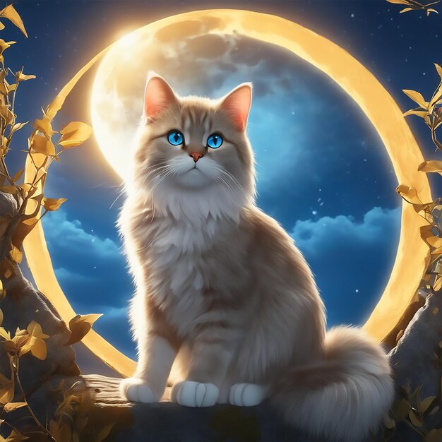 One Cat Watch The Blue Moon 3d HD UHD 4k