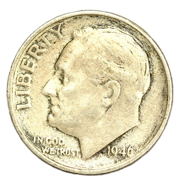 One Dime Coin dos EUA de 1946 de perto