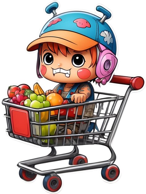 Foto one piece anime con carrito de compras compras de mercancías de anime compras para one piece luffy