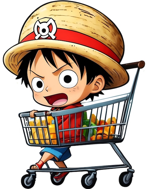 Foto one piece anime con carrito de compras compras de mercancías de anime compras para one piece luffy
