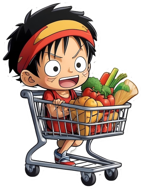 Foto one piece anime com carrinho de compras compras de mercadorias de anime compras para one piece luffy
