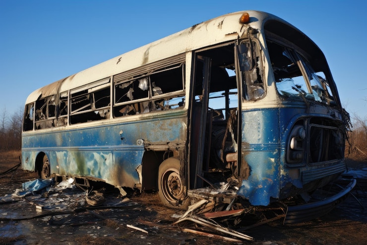 Foto ônibus afetado por acidente