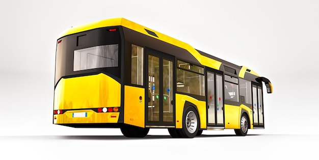 Ônibus amarelo urbano mediun em um fundo branco. renderização 3d.