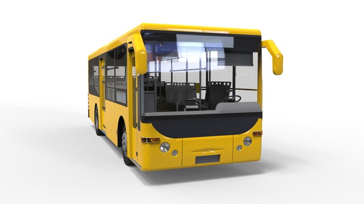 Foto ônibus amarelo urbano pequeno em uma superfície branca