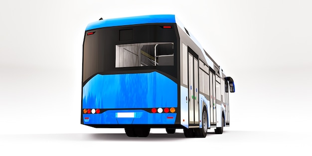 Ônibus azul urbano mediun em um fundo branco e isolado. renderização 3d.