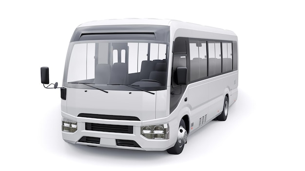 Foto Ônibus branco pequeno para urbano e suburbano para viagens carro com corpo vazio para ilustração 3d de design e publicidade