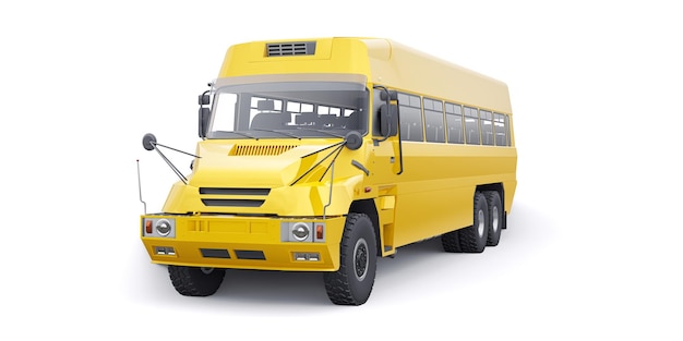 Ônibus escolar amarelo para transportar crianças em idade escolar para a escola. ilustração 3d.