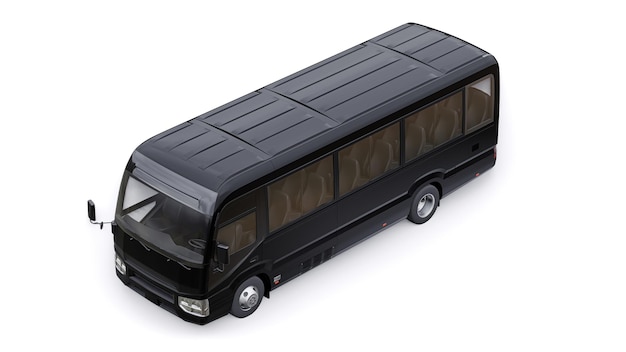 Ônibus pequeno preto para viajar. Carro com corpo vazio para design e publicidade. ilustração 3D