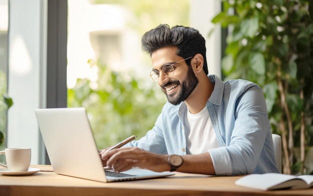 Online-Bildung junger indischer Mann im Fernstudium