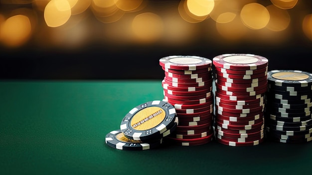 Online-Casino-Chips auf grünem Hintergrund