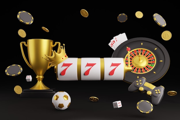 online-glücksspiel, mit leerem raum, karten, kugeln auf goldenen trophäen, roulette 3d ren