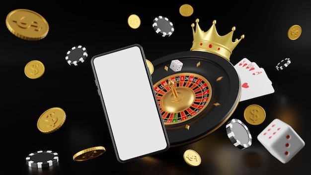 Online-Glücksspiel schwarzer Hintergrund Handy leerer Bildschirm roulette.3d-Rendering.