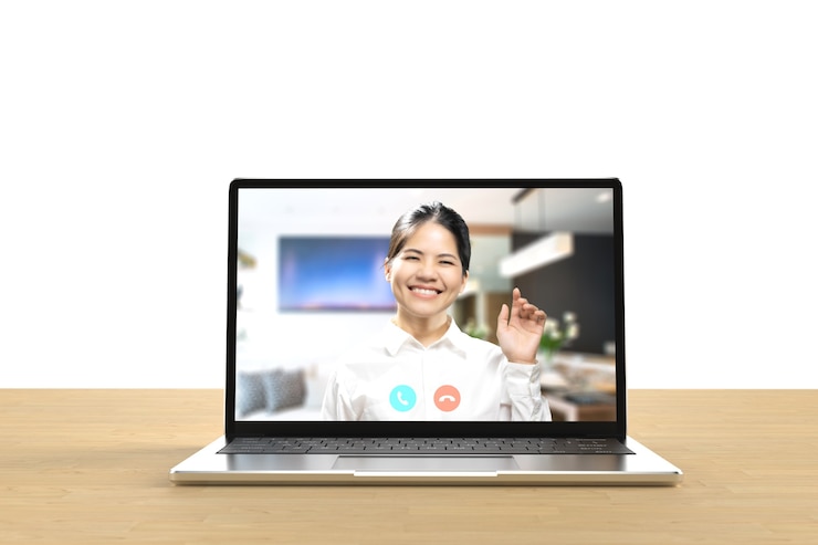 Foto online-konferenz oder videoanruf mit asiatischer frau am computer-notebook