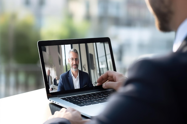 Online-Konferenzmeeting auf einem Laptop im Freien generative KI