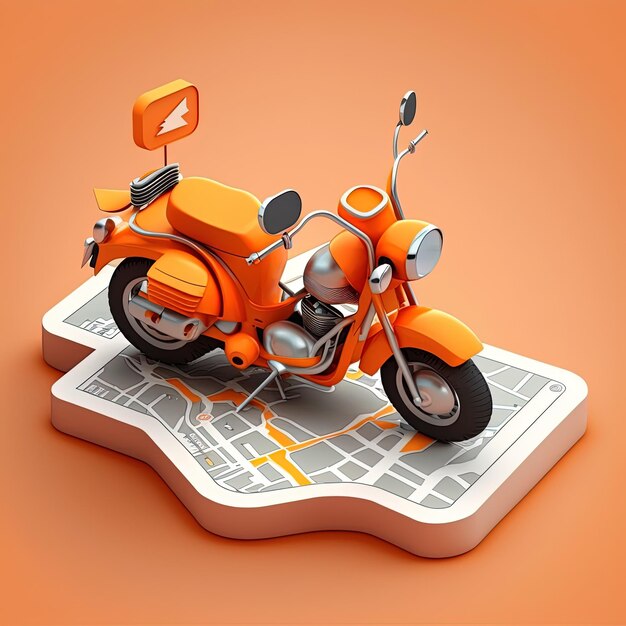 Online-Mobile-Anwendung Motorradbestelldienst Orange-Motorrad Fahrt entlang der Route zur Markierung auf einem Smartphone auf einer Stadtkarte Motorrad-Navigationssysteme Konzept Generative KI