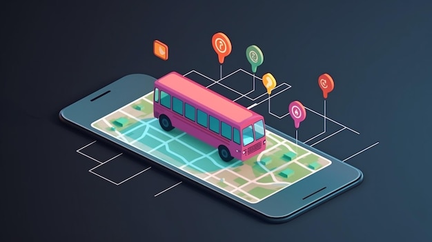 Online-Navigationskarte auf Smartphone-Transportbuskonzept Generative KI