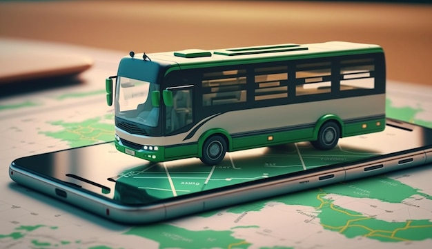 Online-Navigationskarte auf Smartphone-Transportbuskonzept Generative KI