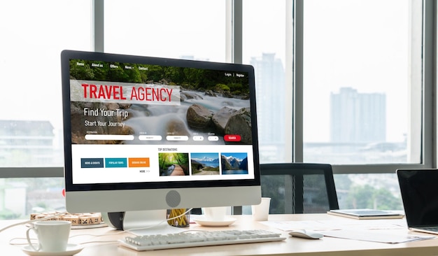Foto online-reisebüro-website für modische suche und reiseplanung