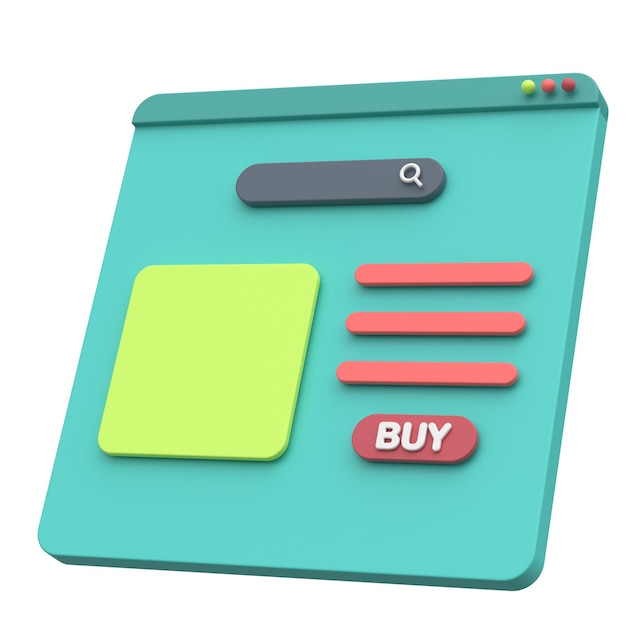Online-Shopping 3D-Browser Produktseite 3D-Illustration