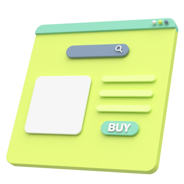 Online-Shopping 3D-Browser Produktseite 3D-Illustration