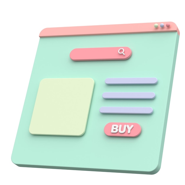 Online-Shopping 3D-Browser Produktseite 3D-Illustration