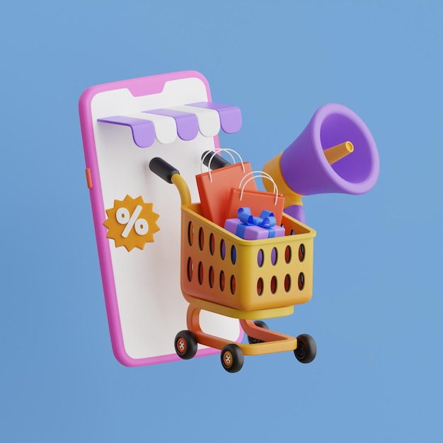 Online-Shopping 3D-Illustration Online-Shop Online-Zahlungs- und Lieferkonzept
