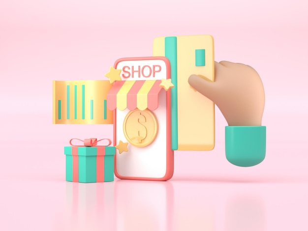 Online-Shopping 3D-Konzept 3D-Rendering