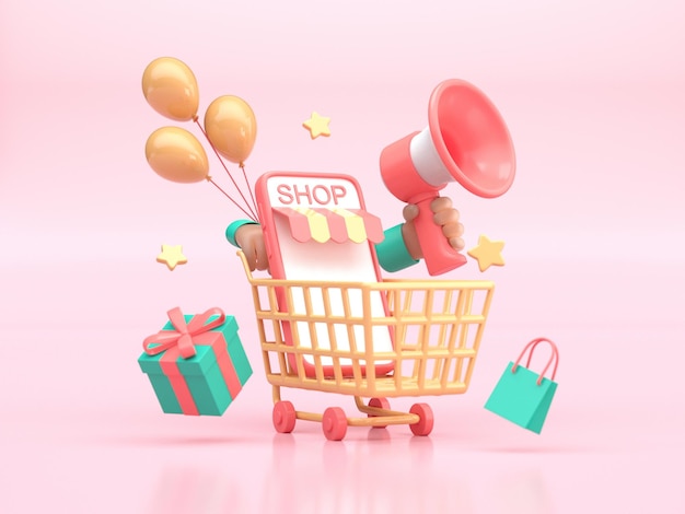 Online-Shopping 3D-Konzept 3D-Rendering