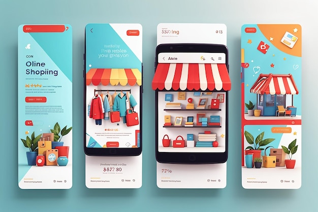 Online-Shopping-Banner, mobile App-Vorlagen, Konzept, flaches Design