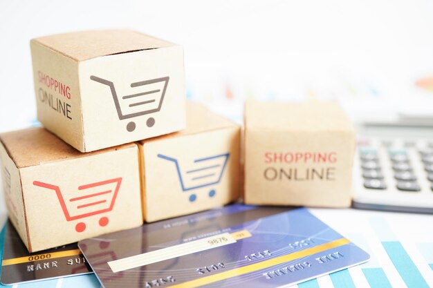 Online-Shopping Einkaufswagenbox mit Kreditkarte Import Export Finanzen Handel