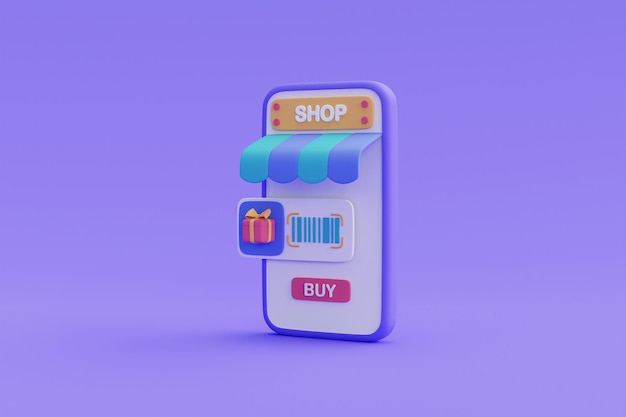 Online-Shopping-Konzept auf 3D-Smartphone, digitales Marketing und Geschäftsförderung, Online-Zahlung. 3D-Render-Illustration.