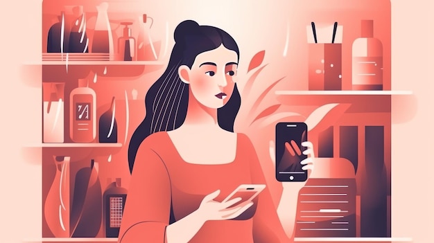 Online-Shopping-Konzept Eine Frau wählt und kauft Produkte im Online-Shop für mobile Anwendungen Generative AI