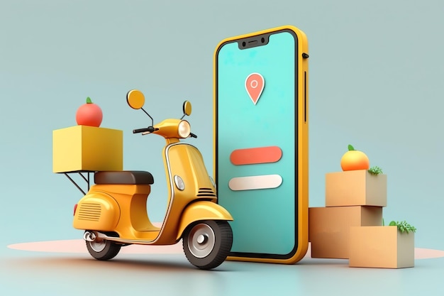 Online-Shopping-Lieferservice auf einem Handy per Roller Lieferservice Online-Shopping auf einer mobilen Anwendung Generative Ai