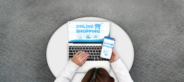 Foto online-shopping und internet-geld-technologie