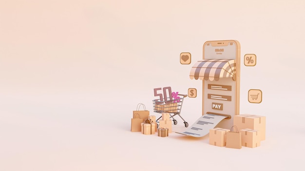 Online-Shopping und Online-Zahlungskonzept 3D-Illustration Marketing