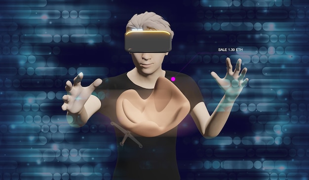 Online-Shopping und VR-Brille Möbeleinkauf in Metaverse über vr-Headset 3D-Illustration