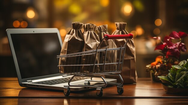 Foto online-shopping-website auf laptop einfache e-commerce-website shoppen mit smartphone iphone ipad und laptop