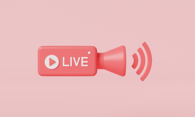 Foto online-stream auf rosa hintergrund social media live-streaming live-streaming-übertragung von videoinhalten meeting-zoom live-breaking-news cartoon minimaler stil 3d-renderillustration