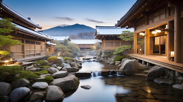 Onsen spa em cada local famoso do Japão e da Coreia papel de parede Símbolo de viagem de primavera quente Ons cênicos
