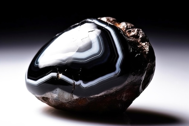 Foto onyx pedra mineral fóssil fóssil cristalino geológico fundo escuro em close-up