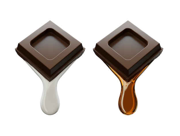 Onza de chocolate con una gota de leche o caramelo.