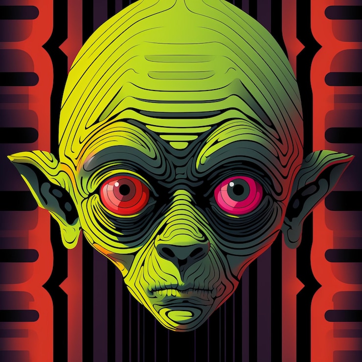 Foto op art minimalismo green yoda face em listras coloridas