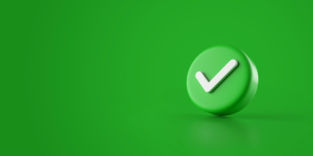Opción correcta marque sí marca el símbolo de signo verde 3d prestados aislado sobre fondo verde