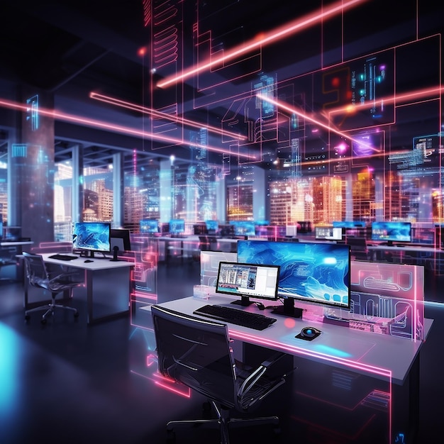 Open-Space-Bürointerieur für den Cyberpunk