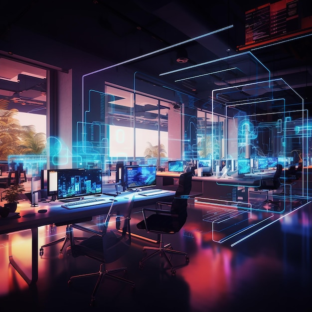 Open-Space-Bürointerieur für den Cyberpunk