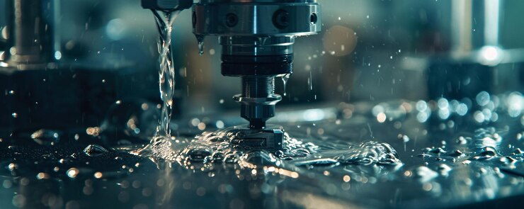 Operação da máquina CNC com pulverização de líquido de refrigeração